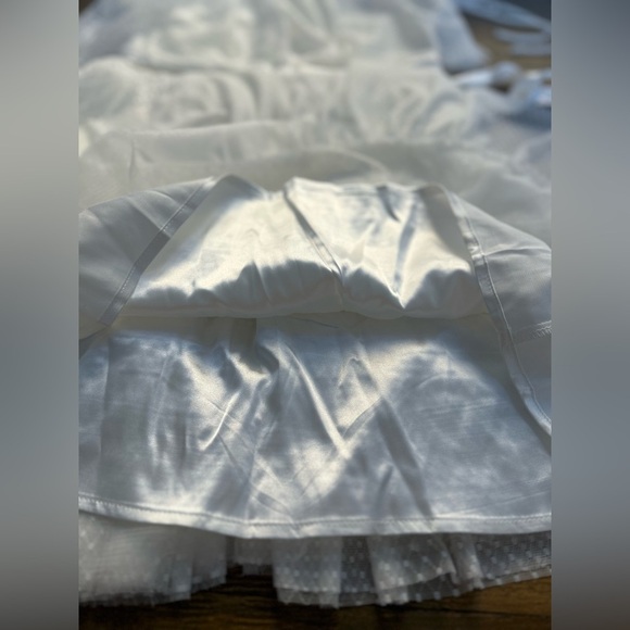 LULUS Adorable Event White Mesh One-Shoulder Swiss Dot Mini Dress Bridal - Picture 6 of 16